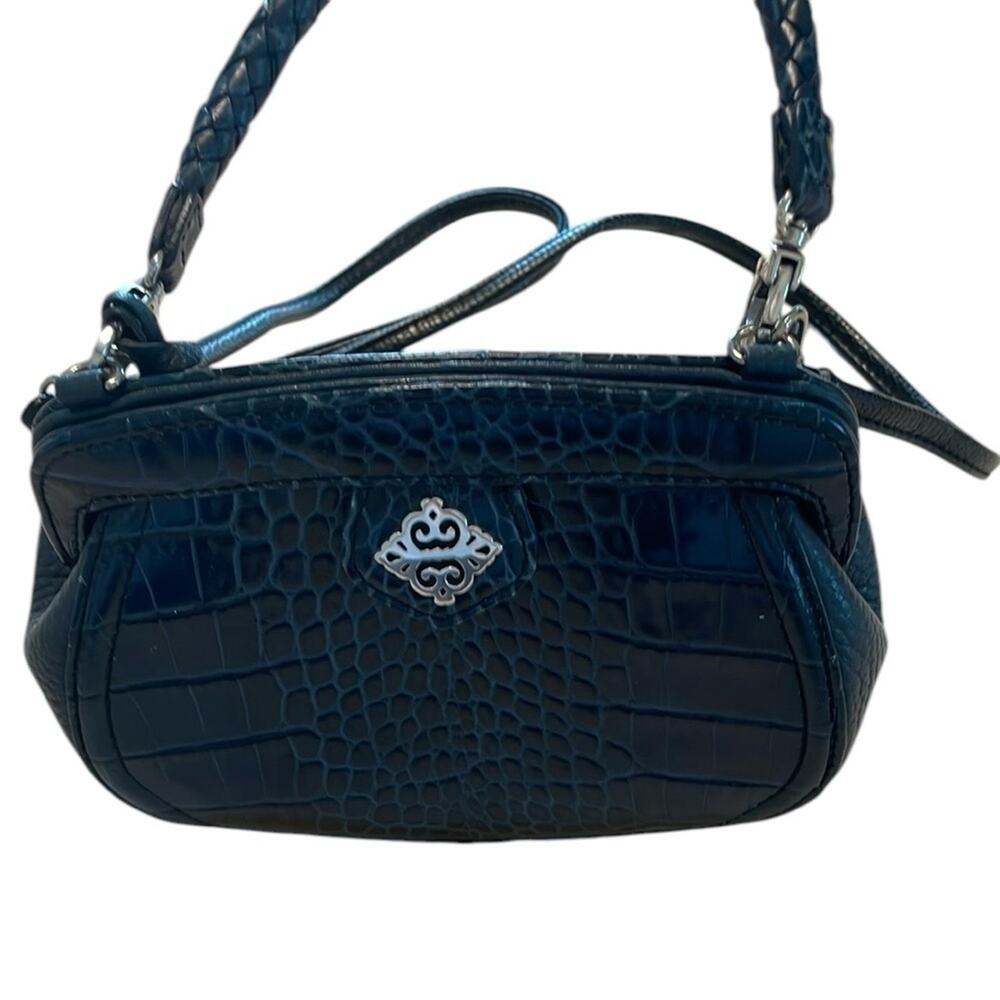 ✨ Vegan Croc-Embossed Mini Tote Crossbody Navy Blue Compact Luxury EUC 👜 - Picture 5 of 5